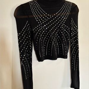 Elegant Black Rhinestone Embellished Women's Top